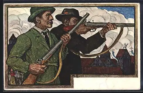 Künstler-AK Matthäus Schiestl: München, XV. Deutsches Bundesschiessen 1906, Ganzsache Bayern
