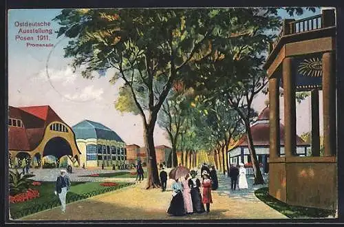 AK Posen, Ostdeutsche Ausstellung 1911, Partie an der Promenade