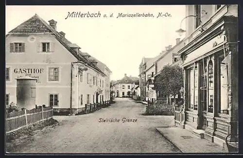 AK Mitterbach a. d. Mariazellerbahn, Gasthof zur österreichischen Grenze, Steirische Grenze