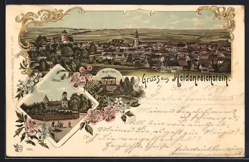 Lithographie Heidenreichstein, Schloss, Margilt-Höhe, Gesamtansicht