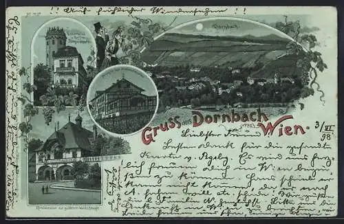 Mondschein-Lithographie Wien, Dornbach, Restaurant-Café Sängerwarte, Restaurant zur güldenen Waldschnepfe