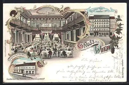 Lithographie Wien, Gaststätte Zum grünen Thor mit Concert- und Ballsaal Lerchenfelder Strasse 14