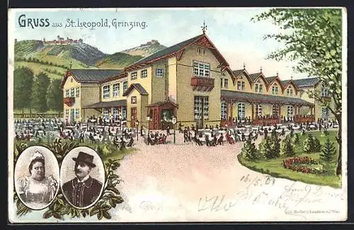 Lithographie Grinzing, Das Gasthaus St. Leopold