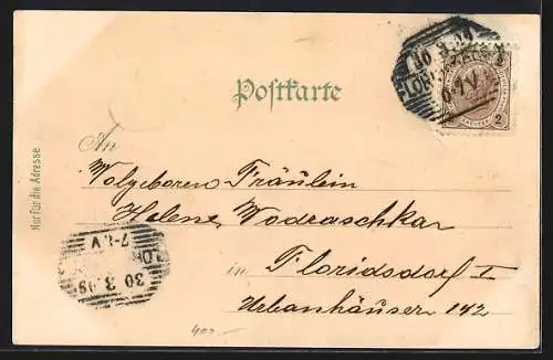 Lithographie Wien, Floridsdorf, Gemeindehaus Brünner Strasse, Sparkase, K. k. Bezirkshauptmannschaft, Schlosshofergasse