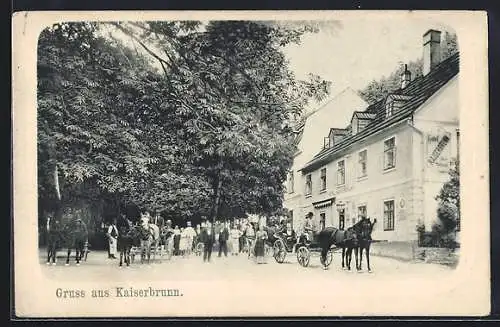 AK Kaiserbrunn, Hotel Kaiserbrunn mit Kutschen und Angestellten