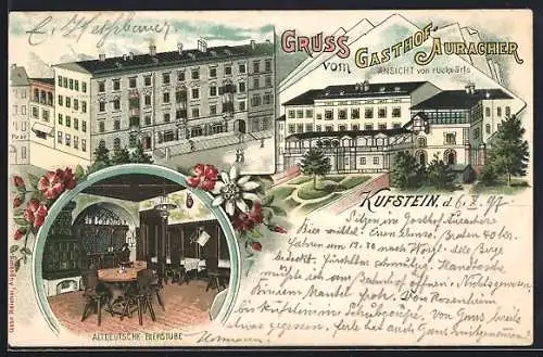 Lithographie Kufstein, Gasthof Auracher, Altdeutsche Bierstube