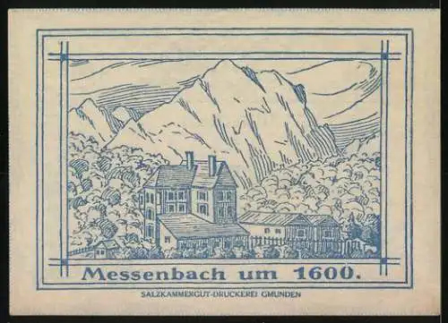 Notgeld Vorchdorf 1920, 20 Heller, Kirche, Turm und Burg mit Berglandschaft von 1600