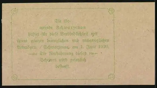 Notgeld Schwarzenau 1920, 60 Heller, Stadtansicht und Wappen, gültig bis 31. Dezember 1920