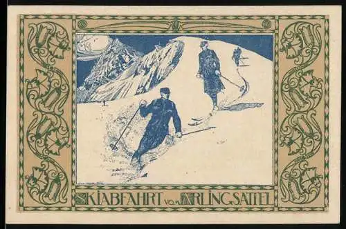 Notgeld Spital am Pyhrn 1920, 80 Heller, Skifahrer auf verschneitem Hang im Gebirge