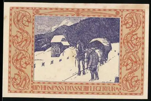 Notgeld Spital am Pyhrn 1920, 40 Heller, Winterlandschaft mit Pferd und Hütte im Gebirge