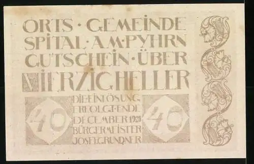 Notgeld Spital am Pyhrn 1920, 40 Heller, Winterlandschaft mit Pferd und Hütte im Gebirge