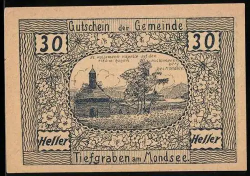 Notgeld Tiefgraben 1920, 30 Heller, Kolomann-Kapelle mit Berglandschaft und Blumendekor