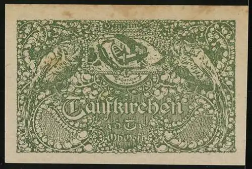 Notgeld Taufkirchen 1920, 10 Heller, Wappen und kunstvolle Säulen mit Ornamenten