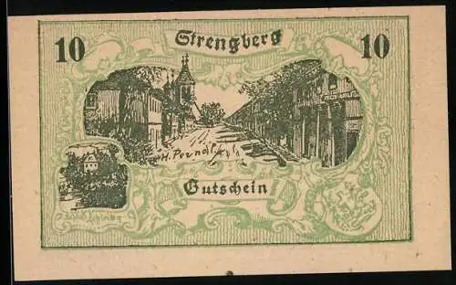 Notgeld Strengberg 1920, 10 Heller, Stadtansicht und Burgruine