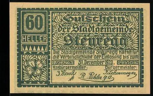 Notgeld Steyregg 1920, 60 Heller, Neues Schloss und florales Muster