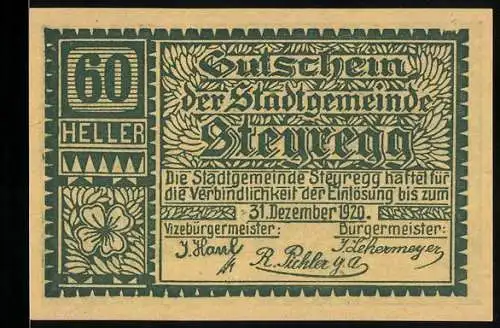 Notgeld Steyregg 1920, 60 Heller, florales Muster und Ansicht des Neuen Schlosses