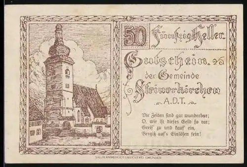 Notgeld Steinerkirchen 1920, 50 Heller, Kirche und Schriftzüge