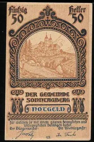 Notgeld Sonntagberg 1920, 50 Heller, Schlossansicht im Jugendstil-Rahmen