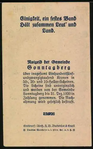 Notgeld Sonntagberg 1920, 50 Heller, Schlossansicht im Jugendstil-Rahmen