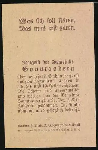 Notgeld Sonntagberg 1920, 10 Heller, Böhlerwerke an Flussufer mit Hütten und Schornsteinen