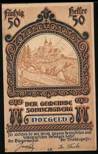 Notgeld Sonntagberg 1920, 50 Heller, Burgansicht mit Ornamenten