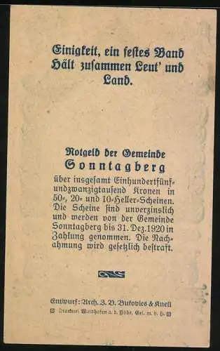 Notgeld Sonntagberg 1920, 50 Heller, Burgansicht mit Ornamenten