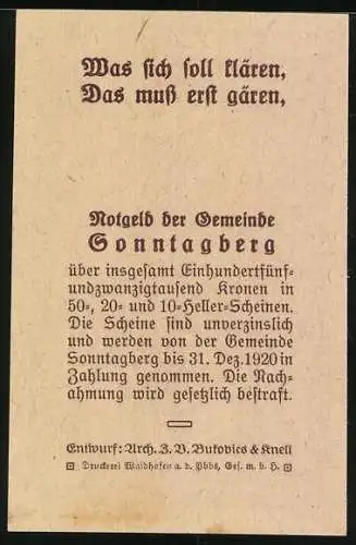 Notgeld Sonntagberg 1920, 10 Heller, Industrielandschaft mit Fluss und Fabrikgebäude