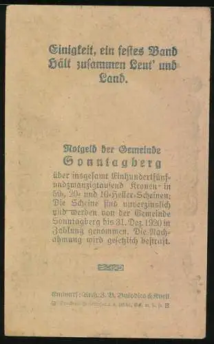 Notgeld Sonntagberg 1920, 50 Heller, Schloss auf Hügel, dekorativer Rahmen