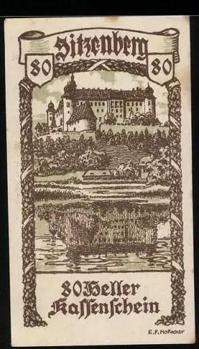 Notgeld Sitzenberg 1920, 50 Heller, Schloss und Landschaftsmotiv