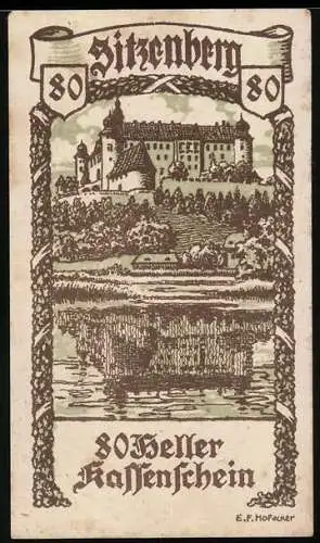 Notgeld Sitzenberg 1920, 80 Heller, Burg und Landschaftsmotiv