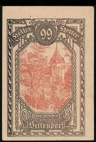 Notgeld Sittendorf, 99 Heller, Kirchturm und Bäume, 1917