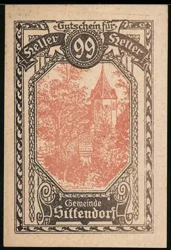 Notgeld Sittendorf, 99 Heller, Kirchturm und dekorative Ornamente