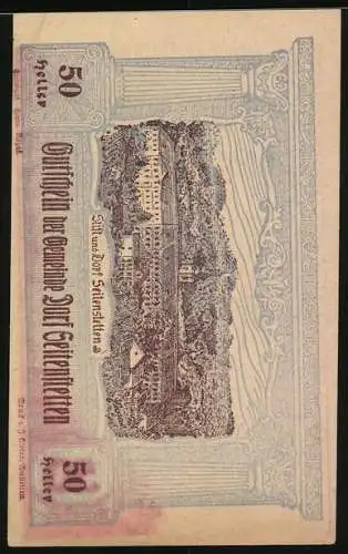 Notgeld Seitenstetten, 50 Heller, Kriegerdenkmal und Ortspanorama