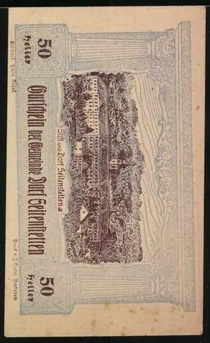 Notgeld Seitenstetten 1920, 50 Heller, Kriegerdenkmal und Dorfansicht