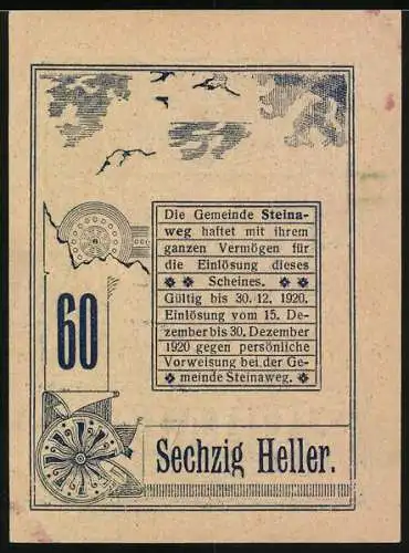 Notgeld Steinaweg 1920, 60 Heller, Kinder mit Früchten und Landschaftsmotiv