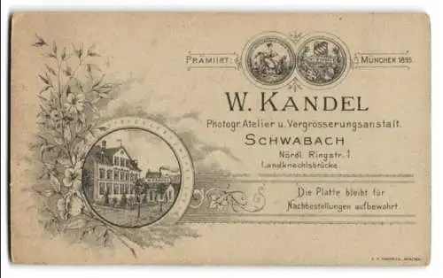 Fotografie W. Kandel, Schwabach, Ansicht Schwabach, Geschäftshaus Nördl. Ringstrasse 1, Rückseitig Herren Portrait