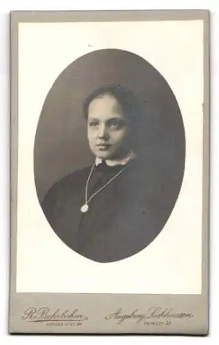 Fotografie R. Behrbohm, Augsburg, Ansicht Augsburg-Lechhausen, Foto-Atelier Yorkstr. 35, Rückseitig Damen Portrait