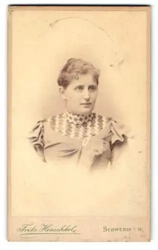 Fotografie Fritz Heuschkel, Schwerin i. M., Wismarsche Str. 26, Porträt einer Frau mit elegantem Kleid