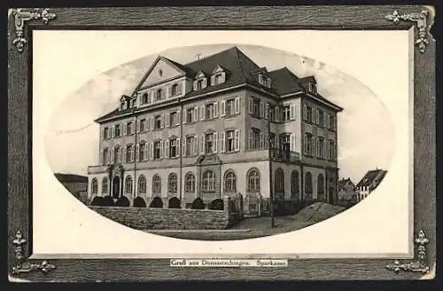 AK Donaueschingen, Partie an der Sparkasse, Passepartout