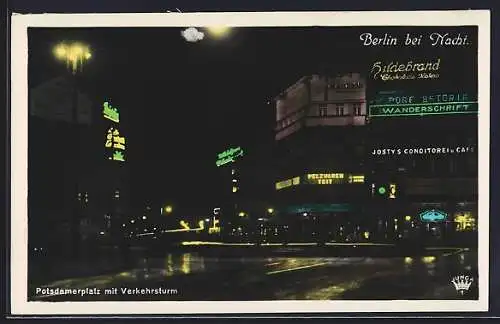 AK Berlin-Tiergarten, Potsdamer Platz mit Verkehrsturm bei Nacht