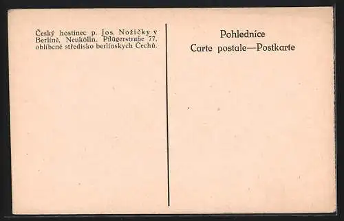 AK Berlin-Neukölln, Gasthaus Zur Stadt Prag v. Jos. Nozicky, Pflügerstrasse 77