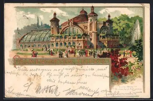 Lithographie Leipzig, Erinnerung an die Eröffnung des Palmengarten 1899