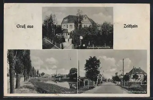 AK Zeithain, Bahnhofsgaststätte, Dorfansicht, Bahnhofstrasse