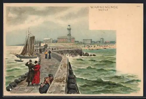 Lithographie Warnemünde, Moole