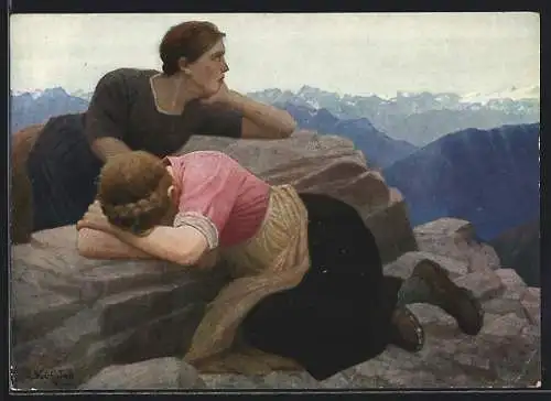 Künstler-AK Th. Walch: Frauen weinen, Verlorene Heimat - Südtirol