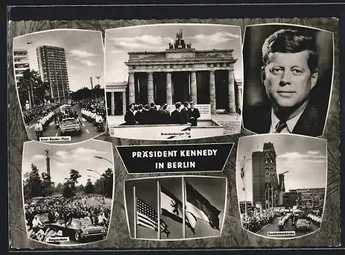 AK Präsident der USA John F. Kennedy, Besuch in Berlin an der Siegessäule, Gedächtniskirche, Brandenburger Tor