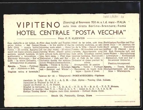 Künstler-AK Aldo Raimondi: Sterzing, Hotel Centrale Posta Vecchia