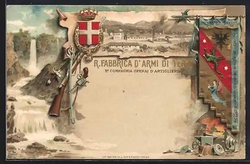 Lithographie R. Fabbrica d`Armi di Terni, 5a Compagnia Operai d`Artigliera, Artillerie-Regiment