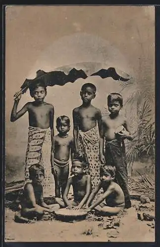 AK Colombo, Group of Children under Banana Leaf