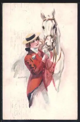 Künstler-AK Luis Usabal: Reiterin mit ihrem Pferd